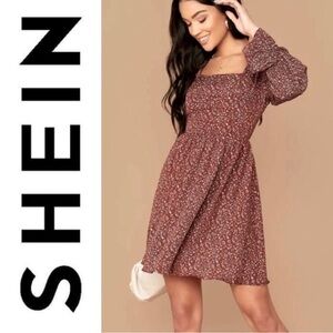 Shein Burgundy Floral Dress NWOT